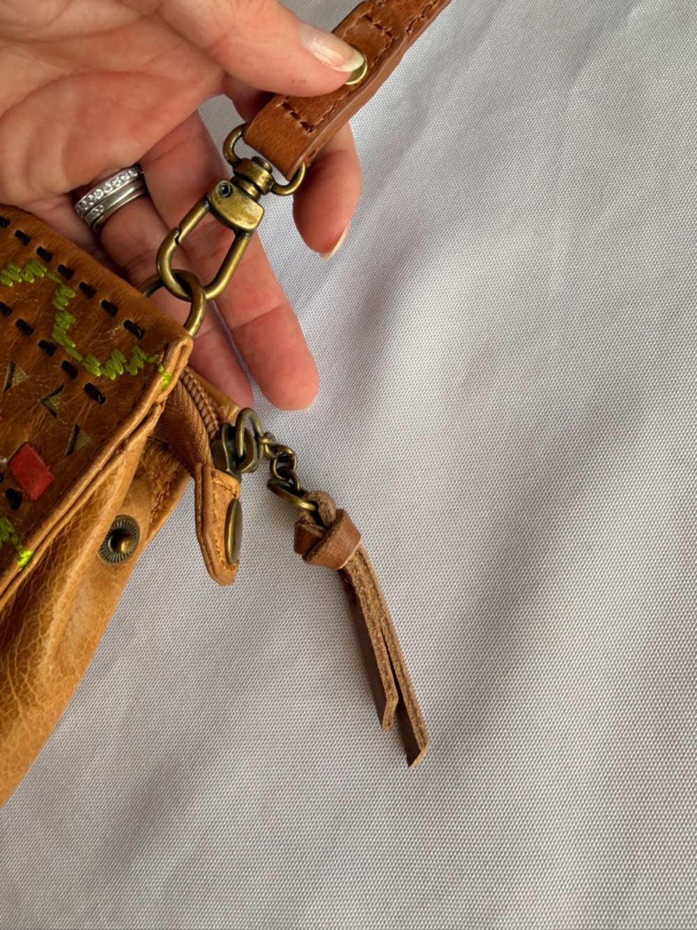 The Sak Tan Woven Pinched Leather Clutch Colorful Crossbody - Picture 3 of 8